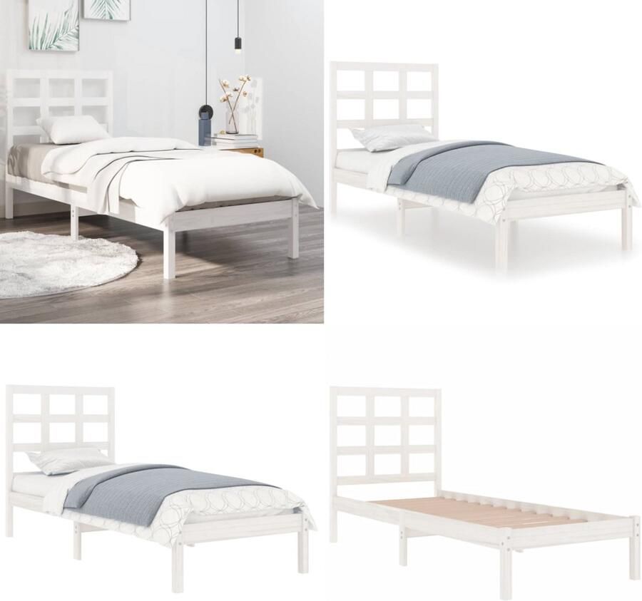 VidaXL Bedframe massief hout wit 90x190 cm Bedframe Bedframes Eenpersoonsbed Bed