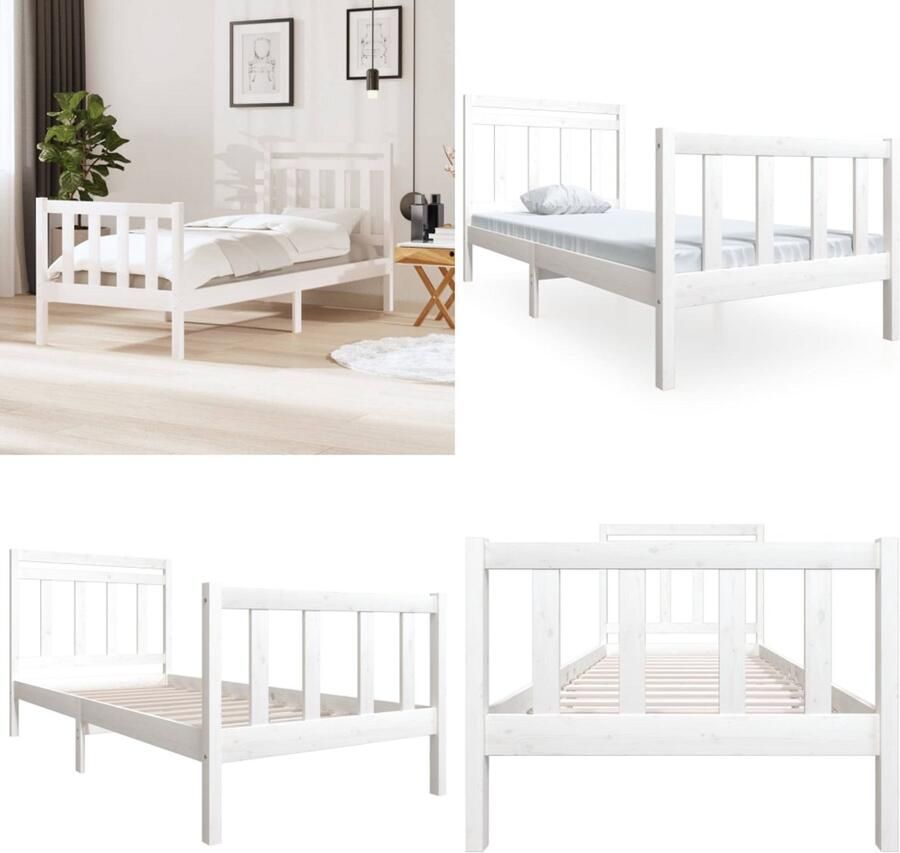 VidaXL Bedframe massief hout wit 90x190 cm Bedframe Bedframes Eenpersoonsbed Bed
