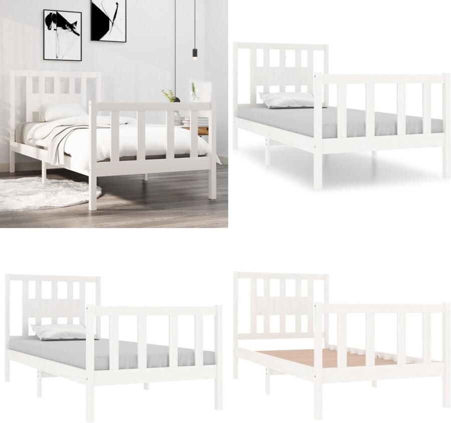 VidaXL Bedframe massief hout wit 90x190 cm Bedframe Bedframes Eenpersoonsbed Bed - Foto 2