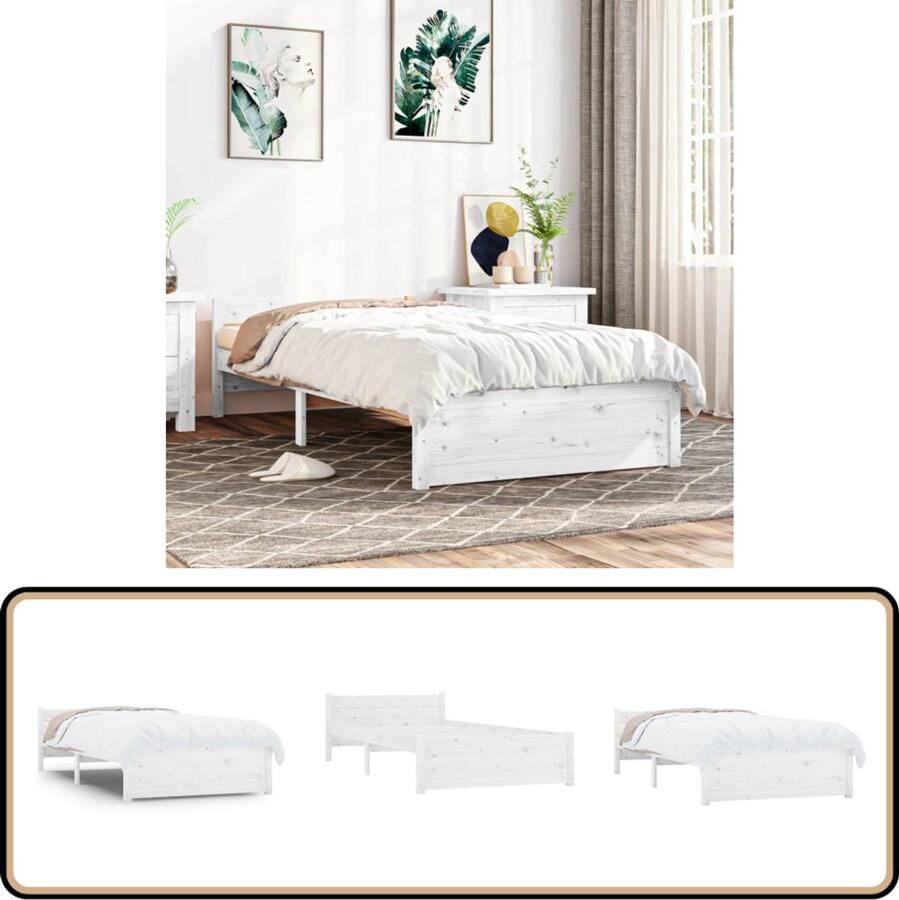 VidaXL Bedframe Massief Hout Wit 90x190 cm Houten Bedframe Eenpersoons Bed Wit Bed Modern Bed Stapelbare Bedden