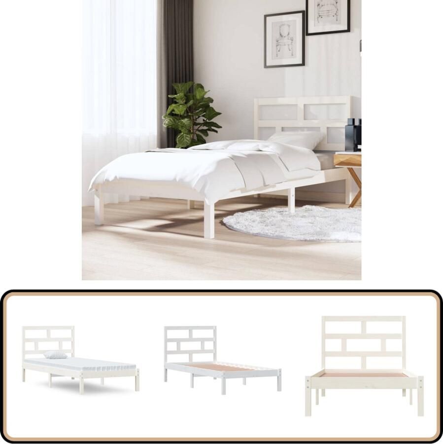 VidaXL Bedframe massief hout wit 90x190 cm Houten Bedframe Massief Grenenhout Enkel Bed Wit Bed Modern Bed Met Hoofdeinde Budget Bed