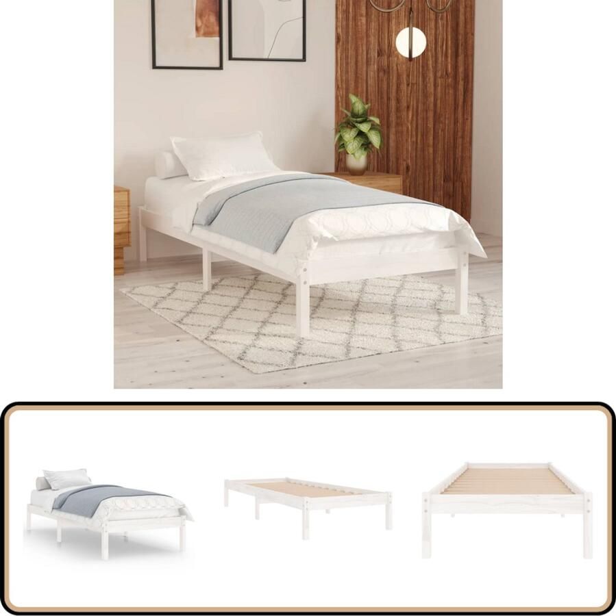 VidaXL Bedframe Massief Hout Wit 90x190 cm Massief Houten Bed Frame Wit Bed Frame Enkel Bed Houten Meubels Slaapkamers