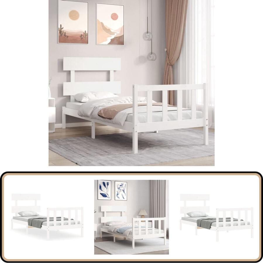 VidaXL Bedframe Massief Hout Wit 90x190 cm Massief Houten Bed Frame Wit Bed Frame Tweepersoons Bed Enkel Bed Frame Kopen