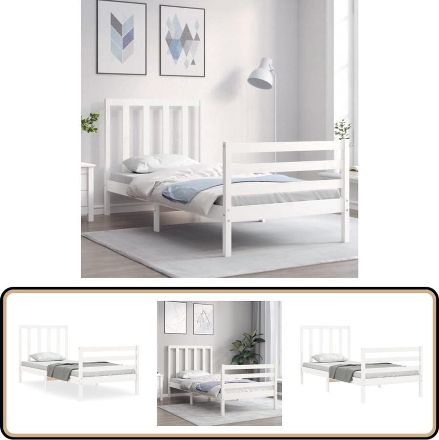 VidaXL Bedframe Massief Hout Wit 90x190 cm Massief Houten Bed Wit Bed Frame Tweepersoons Bed Met Hoofdbord Houten Bed Frame