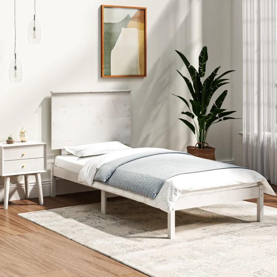 VidaXL Bedframe Massief Hout Wit 90x190 cm Modern Bed Frame Houten Bedframe Enkel Bed Witte Bedframe Massief Grenenhout Bedbodemslatten Comfort Headboard - Foto 2
