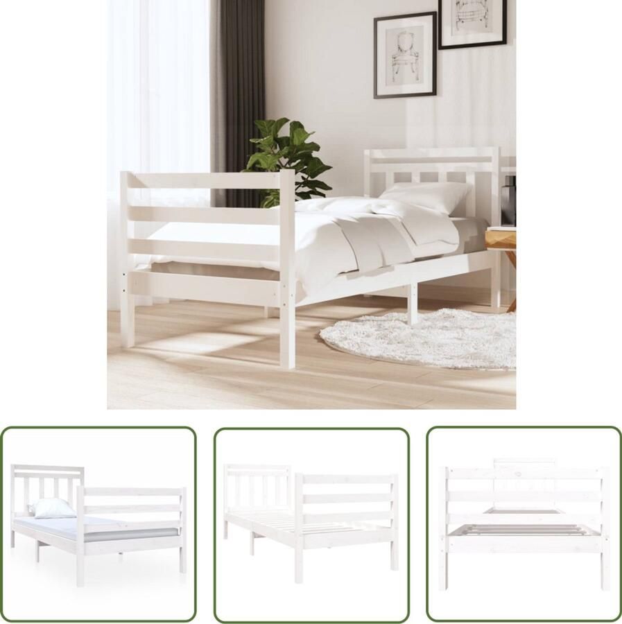 VidaXL Bedframe Massief Hout Wit 90x190 cm Slaapkamer Meubels Bedframe Enkel Bed Witte Bedframe Hout Bedframe Grenenhouten Bedframe