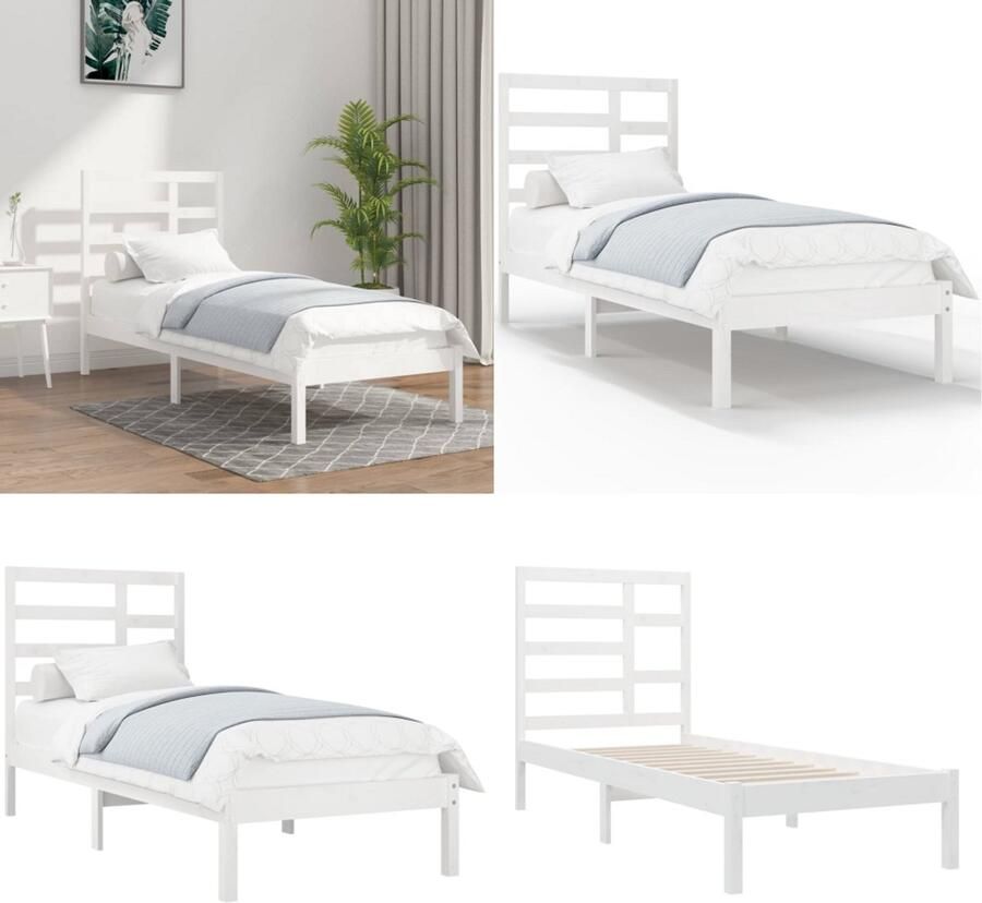 VidaXL Bedframe massief hout wit 90x200 cm Bedframe Bedframes Bed Bedbodem