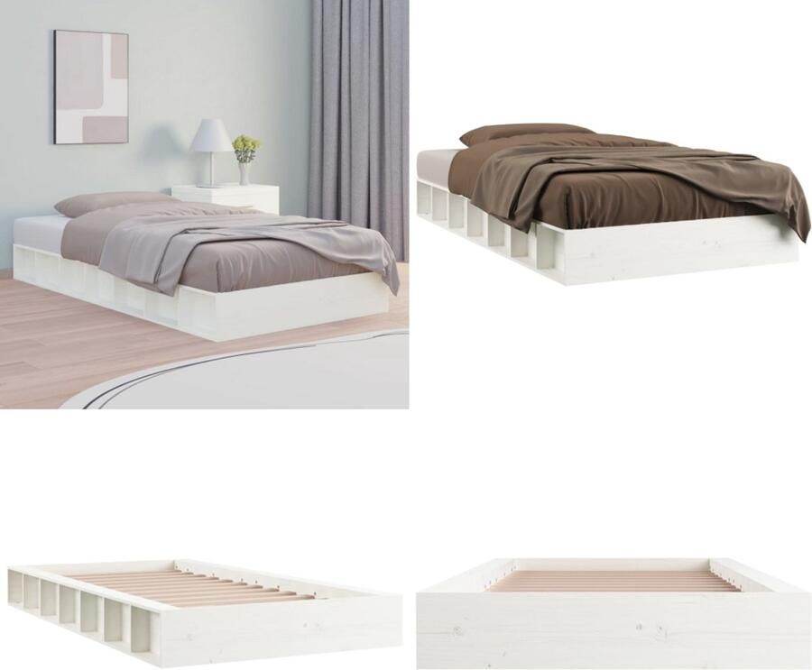 VidaXL Bedframe massief hout wit 90x200 cm Bedframe Bedframes Bed Bedbodem