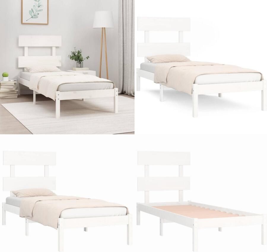 VidaXL Bedframe massief hout wit 90x200 cm Bedframe Bedframes Eenpersoonsbed Bed