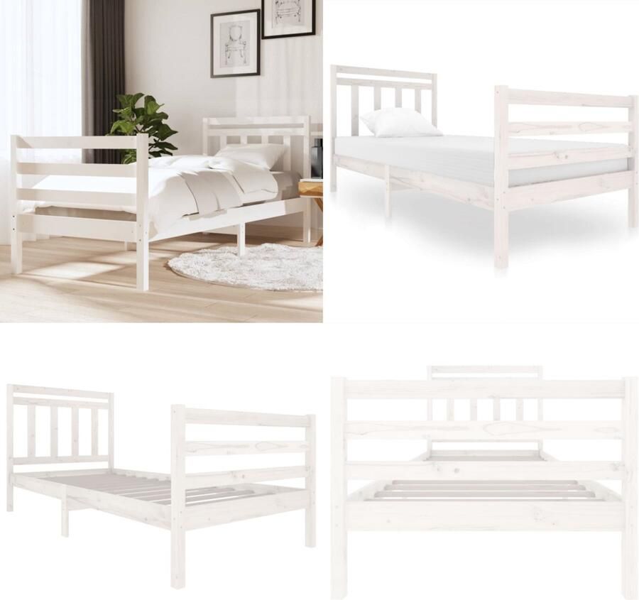 VidaXL Bedframe massief hout wit 90x200 cm Bedframe Bedframes Eenpersoonsbed Bed