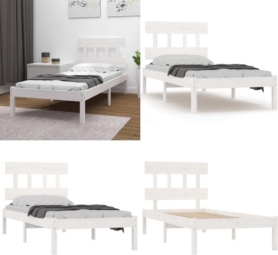 VidaXL Bedframe massief hout wit 90x200 cm Bedframe Bedframes Eenpersoonsbed Bed