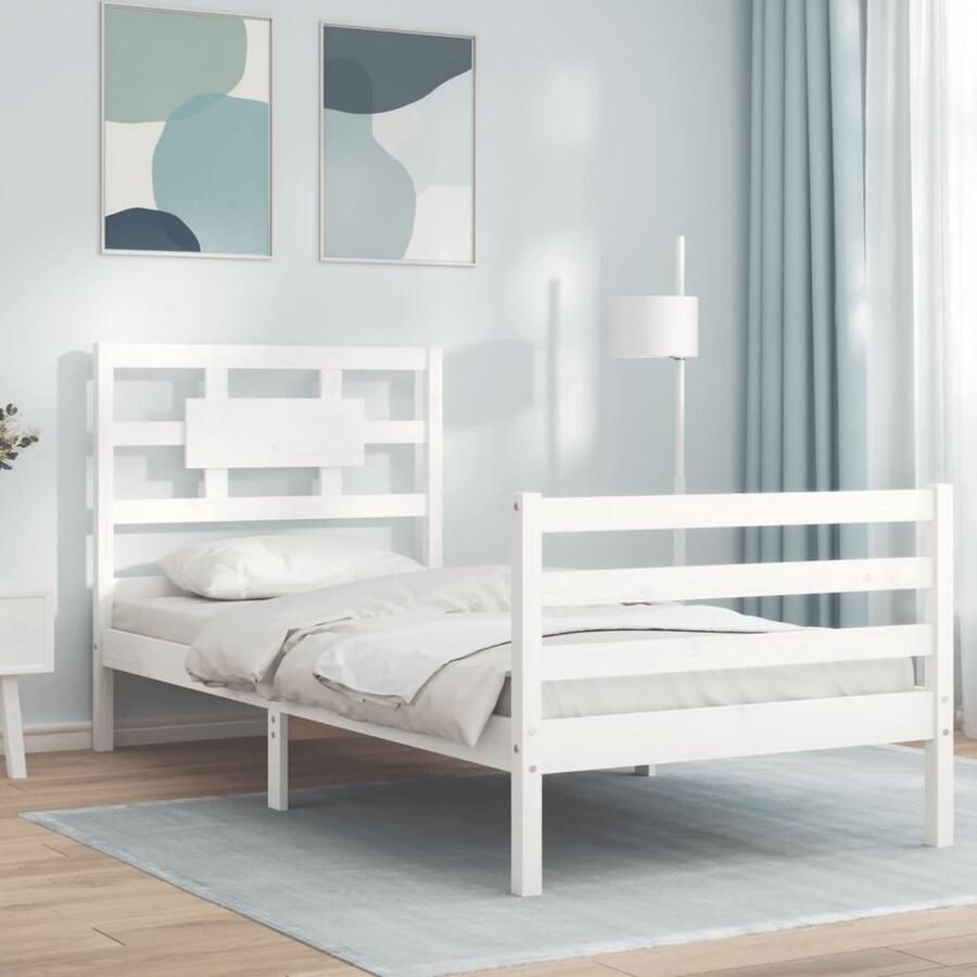 VidaXL Bedframe Massief Hout Wit 90x200 cm Bedframe Grenenhout Bed Hout Bed Wit Bed Tweepersoons Bed Slaapcomfort Modern Bed Landelijk Bed - Foto 2