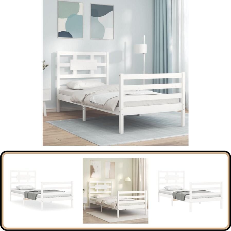 VidaXL Bedframe Massief Hout Wit 90x200 cm Bedframe Grenenhout Bed Hout Bed Wit Bed Tweepersoons Bed Slaapcomfort Modern Bed Landelijk Bed