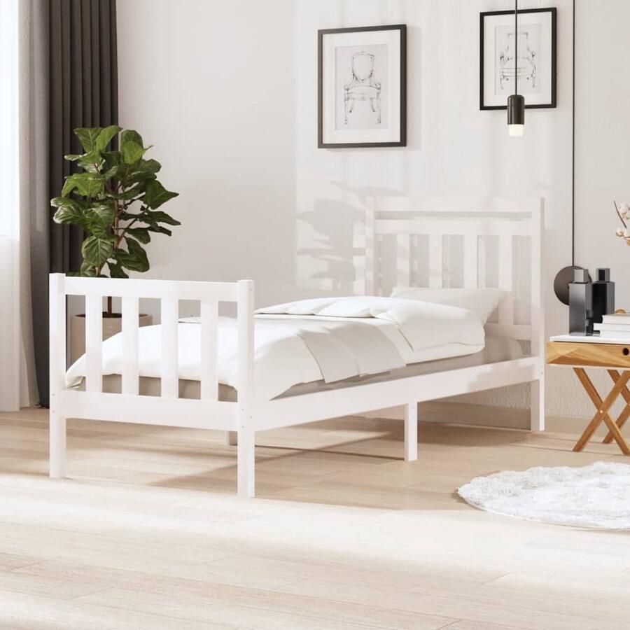VidaXL Bedframe massief hout wit 90x200 cm Bedframe Grenenhouten Bed Wit Bedframe Bed 90x200 Slaapcomfort Modern Bed Minimalistisch Bed Stapelbare Boxspring - Foto 2