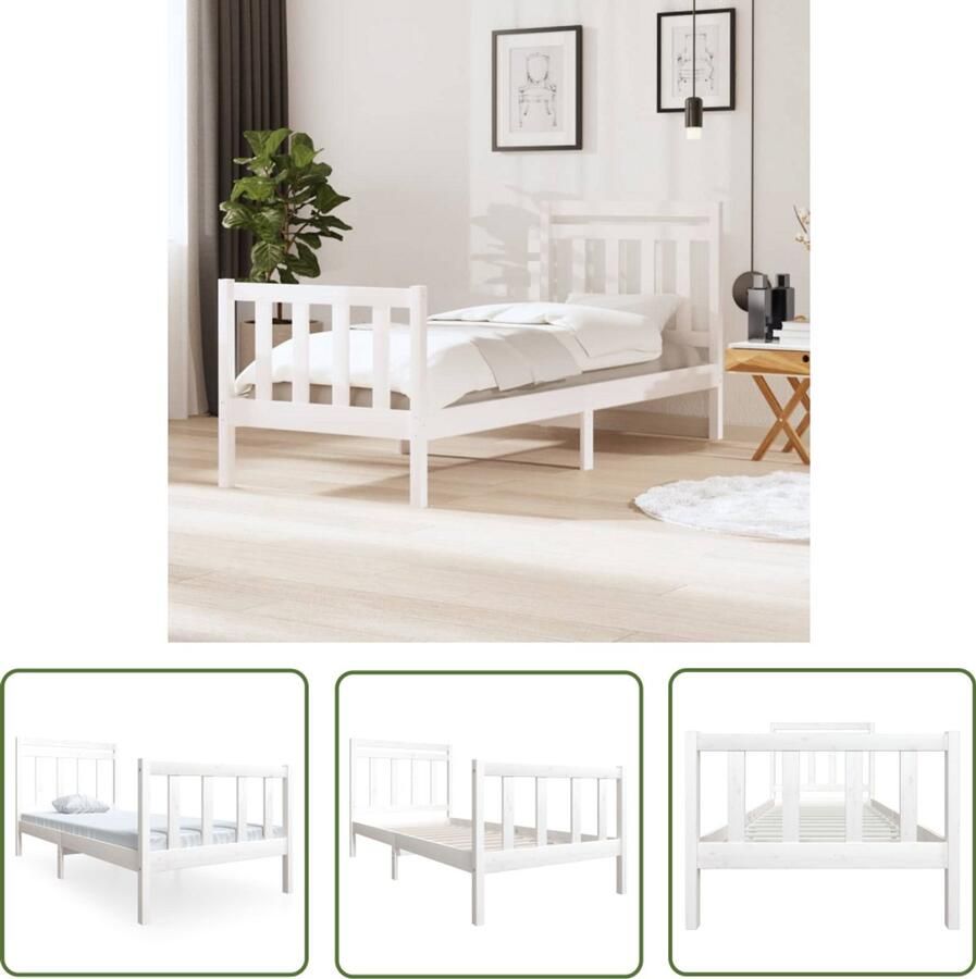 VidaXL Bedframe massief hout wit 90x200 cm Bedframe Grenenhouten Bed Wit Bedframe Bed 90x200 Slaapcomfort Modern Bed Minimalistisch Bed Stapelbare Boxspring