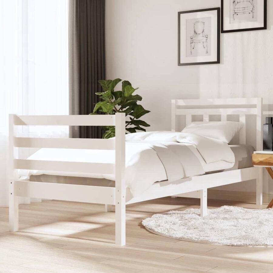 VidaXL Bedframe massief hout wit 90x200 cm Bedframe Grenenhouten Bed Wit Bedframe Slaapkamer Meubels Bedsteun Stapelbare Bedden Boxspring - Foto 2