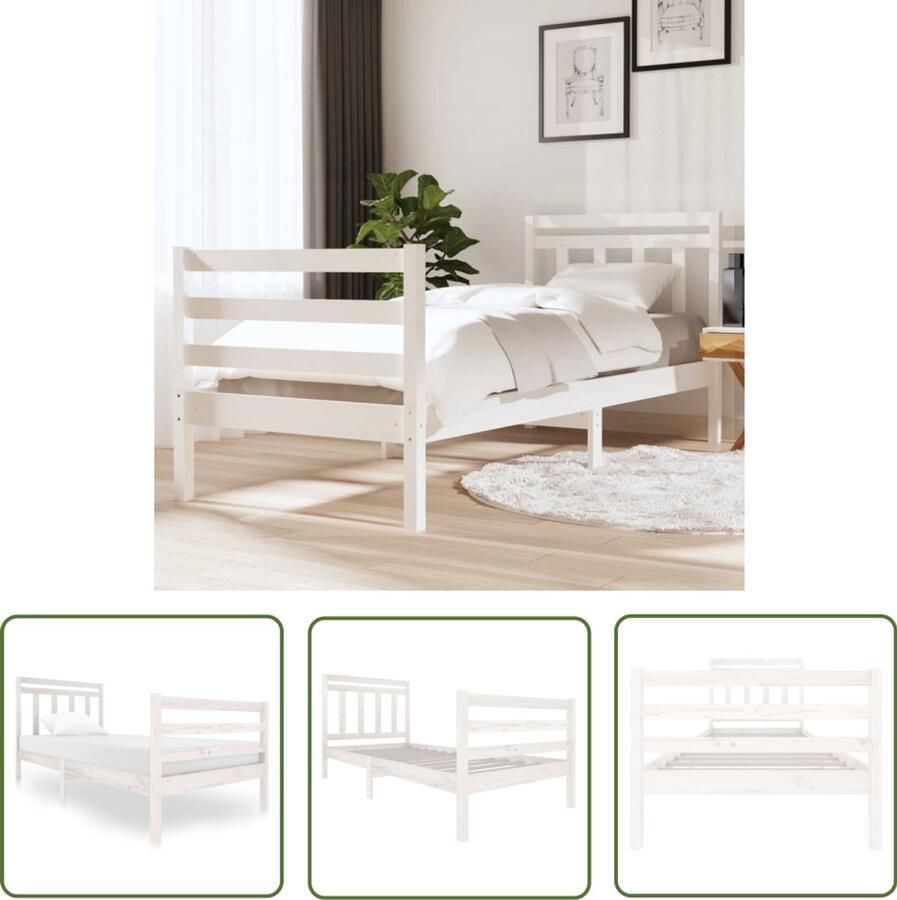 VidaXL Bedframe massief hout wit 90x200 cm Bedframe Grenenhouten Bed Wit Bedframe Slaapkamer Meubels Bedsteun Stapelbare Bedden Boxspring