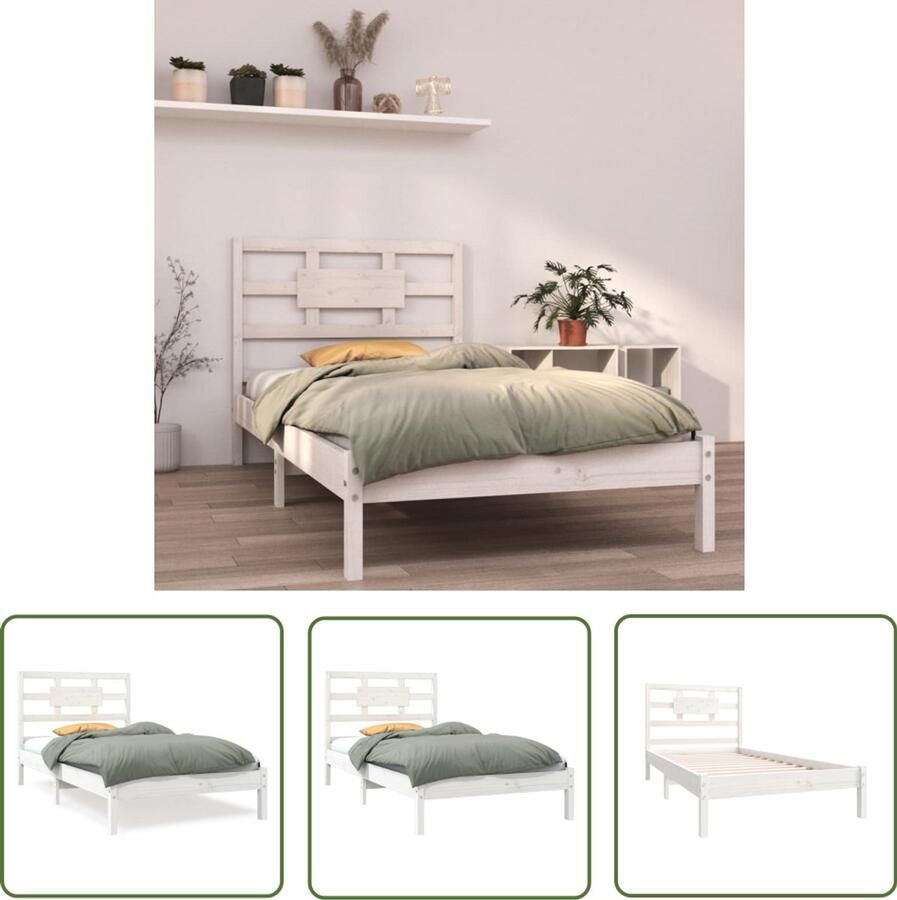 VidaXL Bedframe Massief Hout Wit 90x200 cm Houten Bedframe Bed Slaapkamers Tweepersoonsbed Enkelpersoonlig Bed Modern Bed Minimalistisch Bed Wit Bed Kopen
