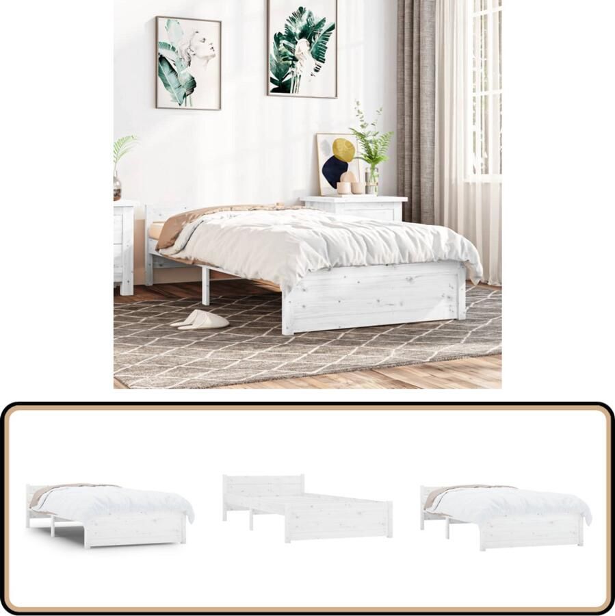 VidaXL Bedframe Massief Hout Wit 90x200 cm Houten Bedframe Enkel Bed Massief Grenenhout Wit Bed Stapelbare Bedden Klein Bed Tweepersoon Bed