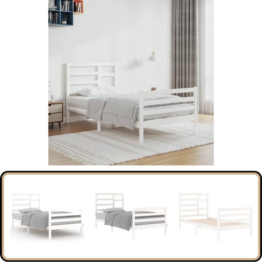 VidaXL Bedframe Massief Hout Wit 90x200 cm Houten Bedframe Enkel Bed Massief Grenenhout Witte Bed Klein Bed Modern Design