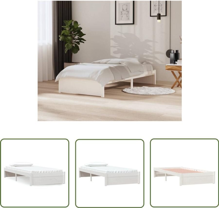 VidaXL Bedframe massief hout wit 90x200 cm Houten Bedframe Enkelbed Wit Bed Massief Grenenhout Stapelbaar Bed Compact Bed Klein Bed Kinderbed