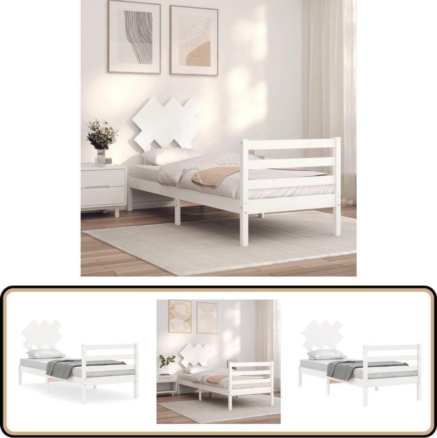 VidaXL Bedframe massief hout wit 90x200 cm Massief Grenenhouten Bed Wit Bed Frame Boxspring Bed Tweepersoons Bed Stapelbare Bedden Kinderbed