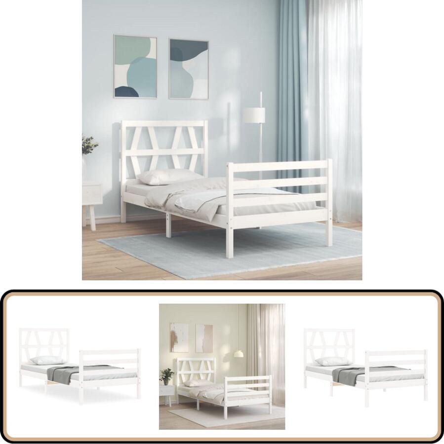 VidaXL Bedframe Massief Hout Wit 90x200 cm Massief Hout Bed Frame Wit Bed Frame Enkel Bed Houten Bed Slaapkamer Meubels