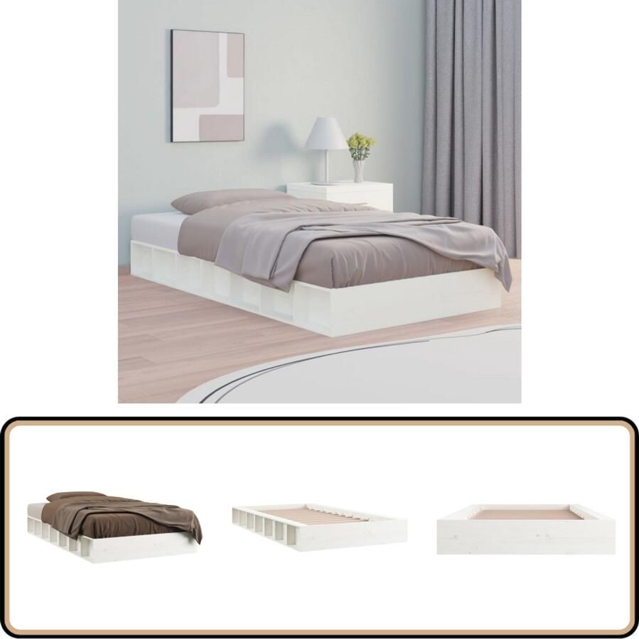 VidaXL Bedframe Massief Hout Wit 90x200 cm Massief Houten Bed Wit Bed Enkel Bed Kleine Kamer Bed Budget Bed