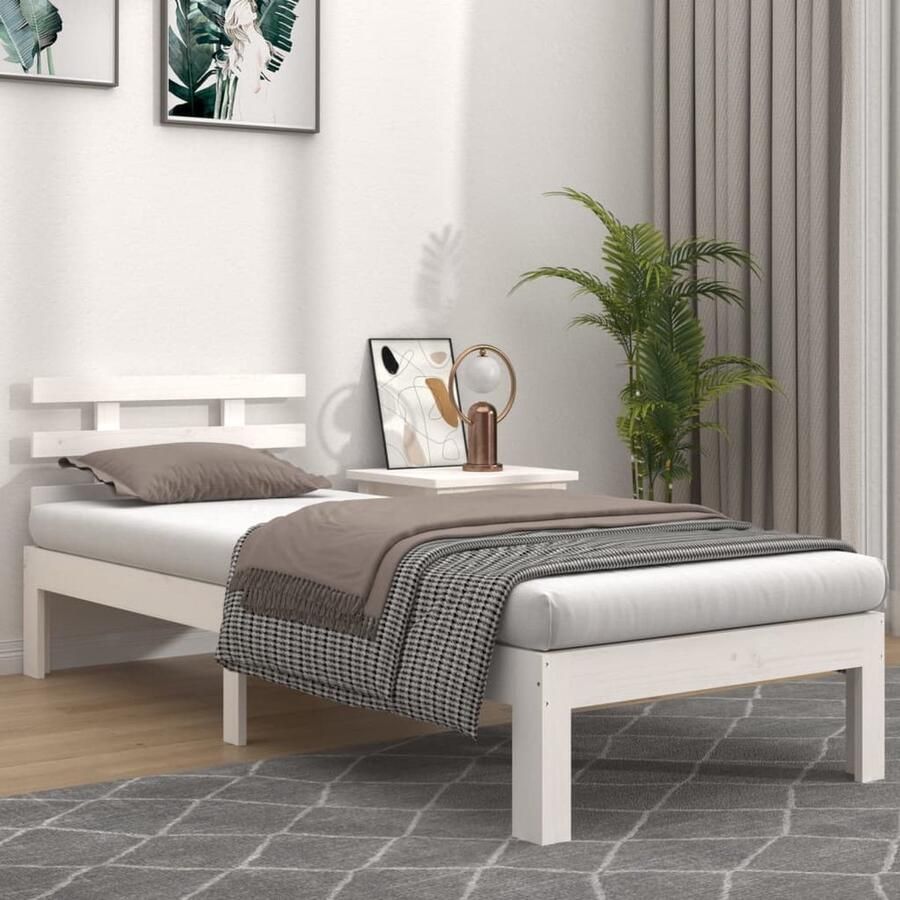 VidaXL Bedframe Massief Hout Wit 90x200 cm Modern Bedframe Houten Bed Enkelbed Witte Bedbank Slaapcomfort Design Bed Budgetvriendelijk Bed Klein Bed Stapelbare Bedden - Foto 2