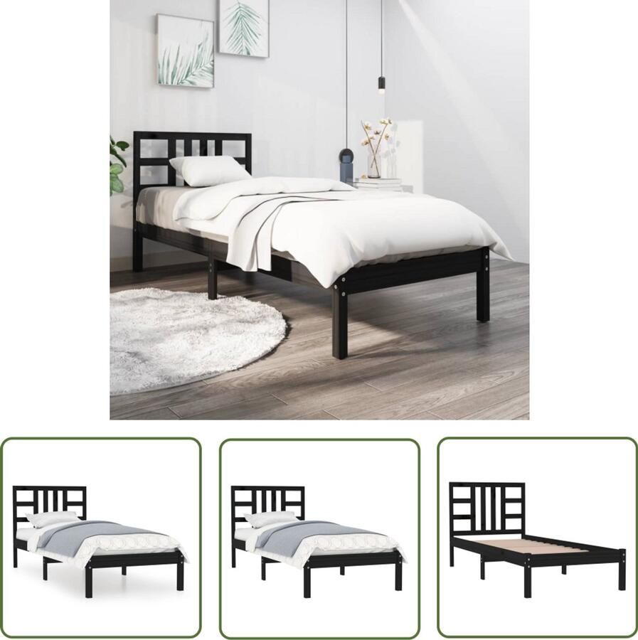 VidaXL Bedframe massief hout zwart 100x200 cm Bed Frame Houten Bed Grenenhout Bed Black Bed Frame King Size Bed Tweepersoonsbed