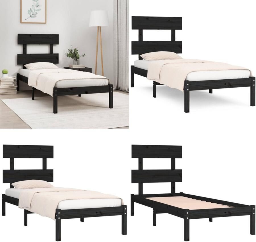 VidaXL -Bedframe-massief-hout-zwart-100x200-cm - Foto 3
