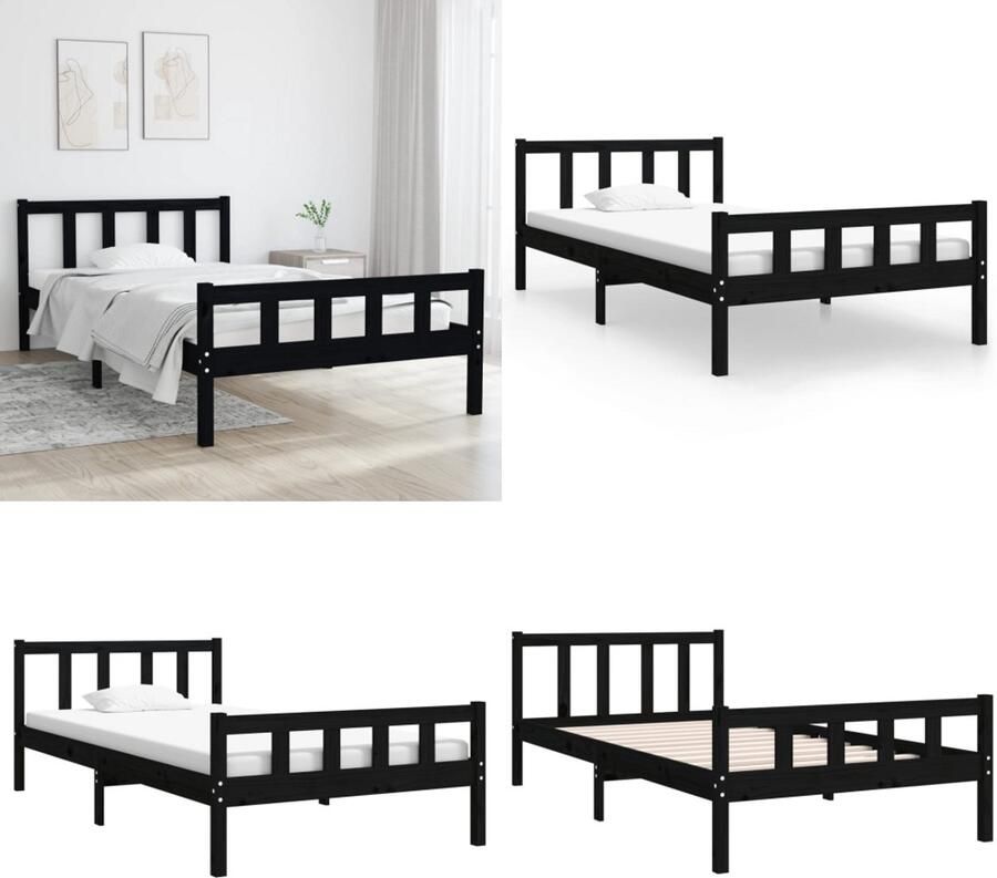 VidaXL Bedframe massief hout zwart 100x200 cm Bedframe Bedframes Eenpersoonsbed Bed