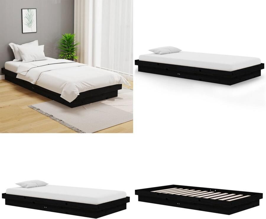 VidaXL Bedframe massief hout zwart 100x200 cm Bedframe Bedframes Eenpersoonsbed Bed