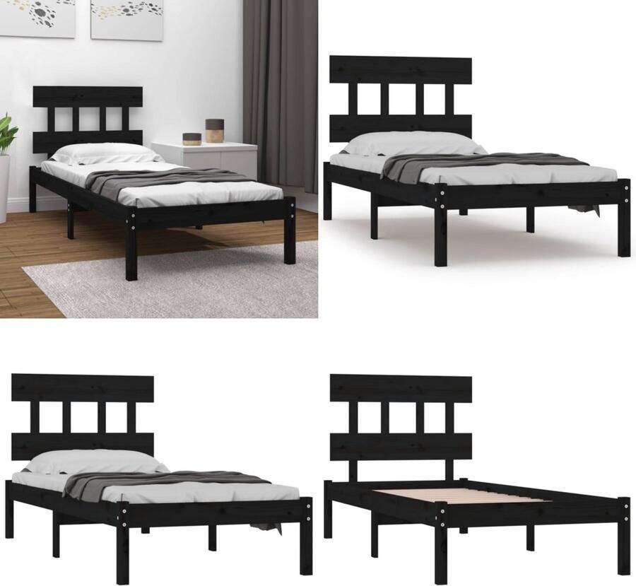 VidaXL Bedframe massief hout zwart 100x200 cm Bedframe Bedframes Eenpersoonsbed Bed