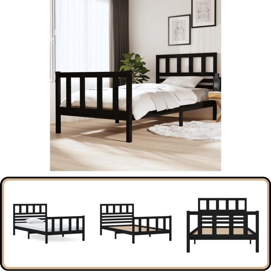 VidaXL Bedframe Massief Hout Zwart 100x200 cm Bedframe Massief Hout Bed Zwarte Bedframe Tweepersoons Bed Slaapkamers Meubels