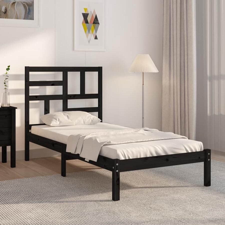 VidaXL Bedframe Massief Hout Zwart 100x200 cm Houten Bedframe Eenpersoonsbed Massief Grenenhout Zwart Bed Modern Bed Stapelbare Bedden Klein Bed Kinderbed - Foto 2
