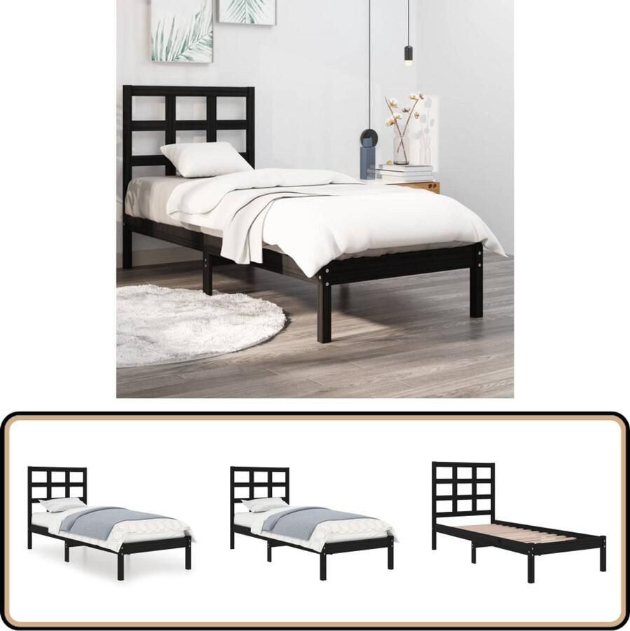 VidaXL Bedframe Massief Hout Zwart 100x200 cm Massief Grenenhout Bedframe Zwarte Bedframe Tweepersoons Bed Bedframe 100x200 Houten Bedframe