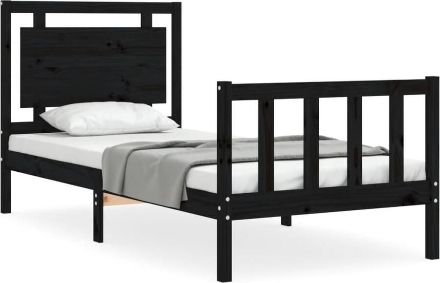VidaXL Bedframe Massief Hout Zwart 100x200 cm Massief Hout Bed Frame Grenenhout Bed Zwart Bed Boxspring Bed Tweepersoons Bed King Size Bed Slaapcomfort Bedroom Furniture