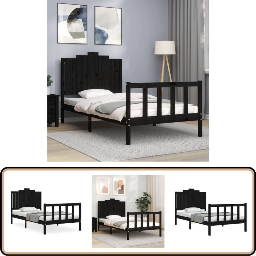 VidaXL Bedframe Massief Hout Zwart 100x200 cm Massief Hout Bed Grenenhout Bed Zwarte Bed Tweepersoons Bed Boxspring Frame
