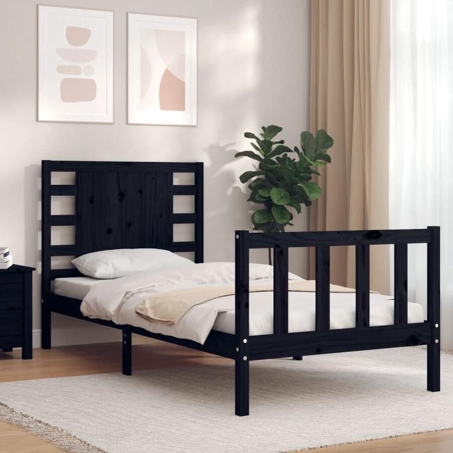 VidaXL Bedframe Massief Hout Zwart 100x200 cm Massief Hout Bed Grenenhouten Bed Zwart Bed Tweepersoonsbed Boxspring Frame Bed Frame - Foto 2