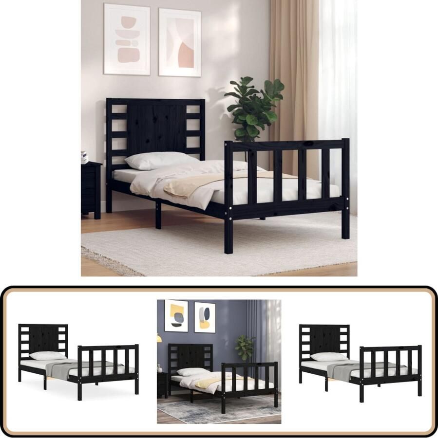 VidaXL Bedframe Massief Hout Zwart 100x200 cm Massief Hout Bed Grenenhouten Bed Zwart Bed Tweepersoonsbed Boxspring Frame Bed Frame