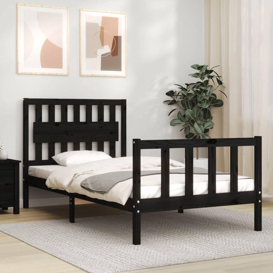 VidaXL Bedframe Massief Hout Zwart 100x200 cm Massief Hout Bed Grenenhouten Bed Zwarte Bed Frame Tweepersoons Bed Slaapcomfort Design Bed Moderne Slaapkamer - Foto 2