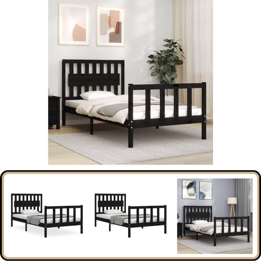 VidaXL Bedframe Massief Hout Zwart 100x200 cm Massief Hout Bed Grenenhouten Bed Zwarte Bed Frame Tweepersoons Bed Slaapcomfort Design Bed Moderne Slaapkamer