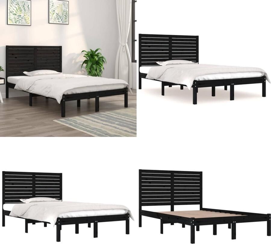 VidaXL Bedframe massief hout zwart 120x190 cm 4FT Small Double Bedframe Bedframes Tweepersoonsbed Bed - Foto 2
