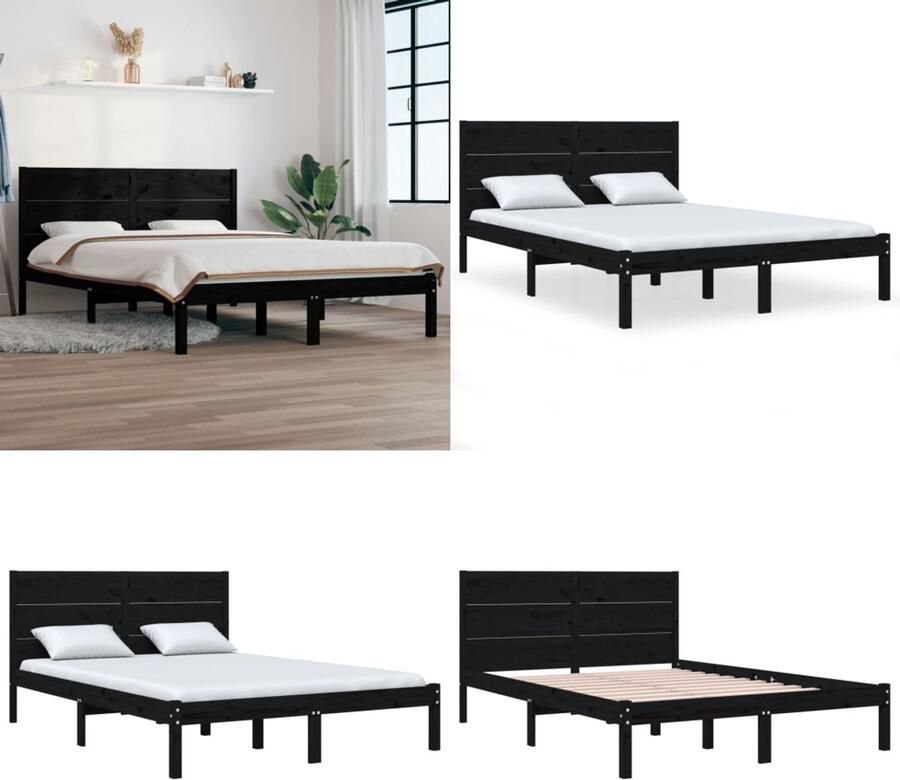 VidaXL Bedframe massief hout zwart 120x190 cm 4FT Small Double Bedframe Bedframes Tweepersoonsbed Bed - Foto 4