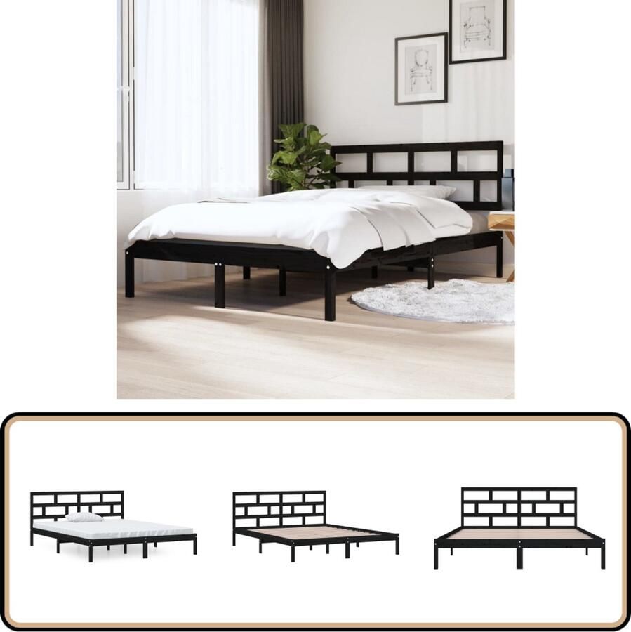VidaXL Bedframe massief hout zwart 120x190 cm Houten Bed Frame Massief Grenenhout Bed Frame Zwart Tweepersoons Bed King Size Bed Boxspring Bed Modern Bed Frame
