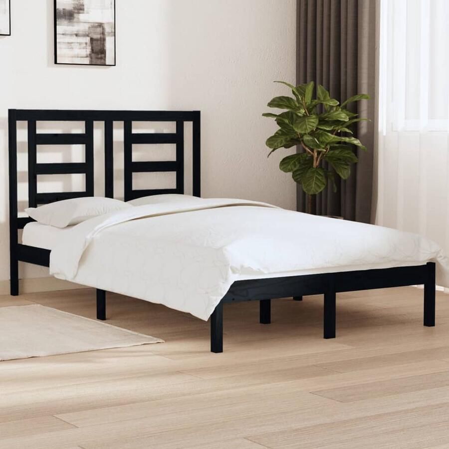 VidaXL Bedframe Massief Hout Zwart 120x190 cm Houten Bedframe Massief Grenenhout Zwarte Bedframe Tweepersoons Bed Modern Bedframe Design Bedframe Met Hoofdeinde - Foto 2