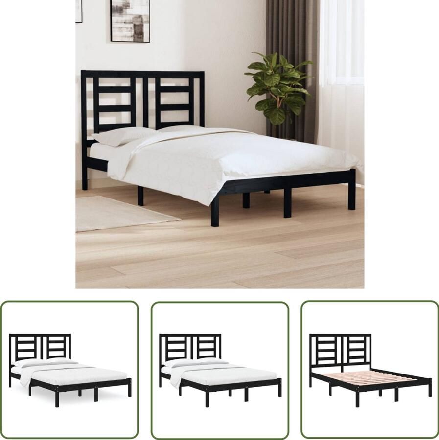 VidaXL Bedframe Massief Hout Zwart 120x190 cm Houten Bedframe Massief Grenenhout Zwarte Bedframe Tweepersoons Bed Modern Bedframe Design Bedframe Met Hoofdeinde
