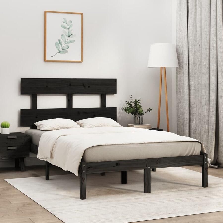 VidaXL Bedframe massief hout zwart 120x190 cm Houten Bedframe Zwart Tweepersoons Bed King Size Bed Boxspring Bed Stapelbare Bedden Minimalistisch Bed Landelijk Bed Vintage Bed - Foto 2
