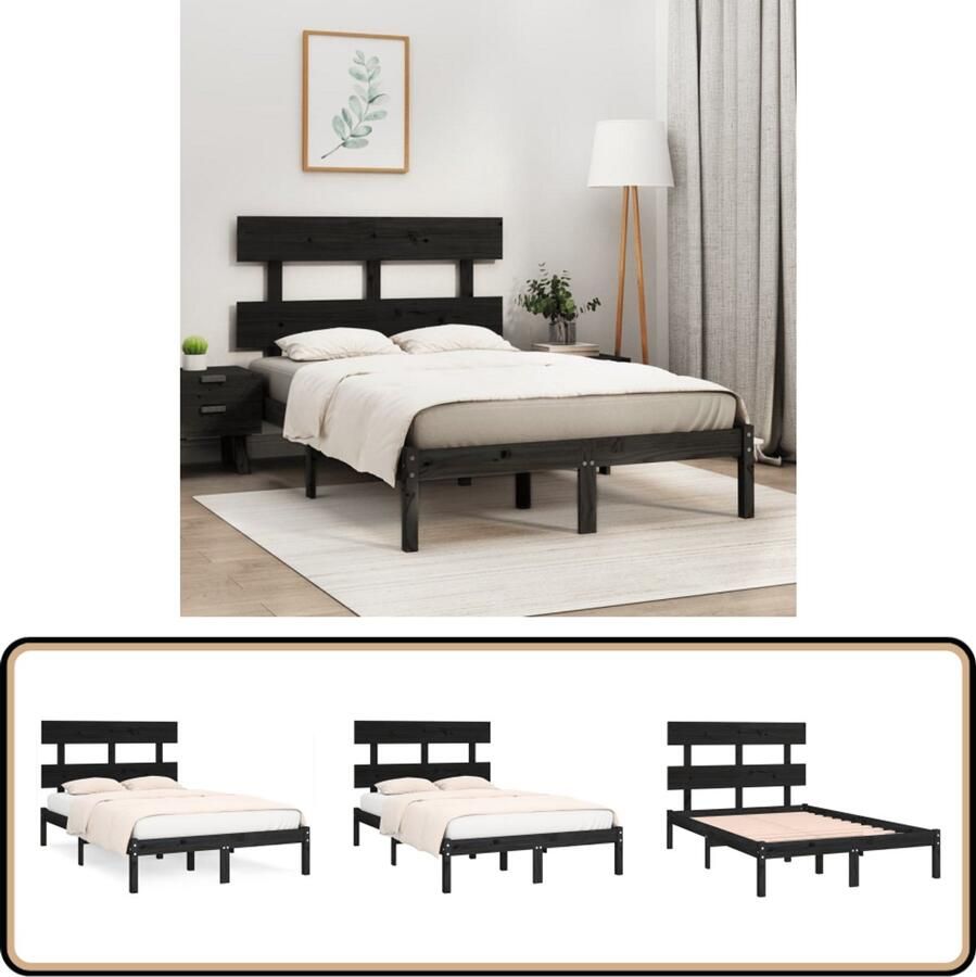 VidaXL Bedframe massief hout zwart 120x190 cm Houten Bedframe Zwart Tweepersoons Bed King Size Bed Boxspring Bed Stapelbare Bedden Minimalistisch Bed Landelijk Bed Vintage Bed